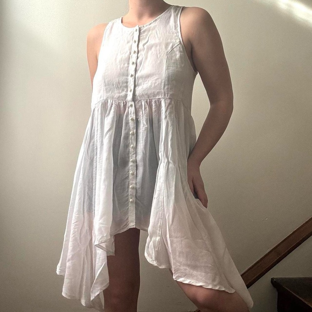 Flowy white asymmetrical handkerchief hem summer fairy dress